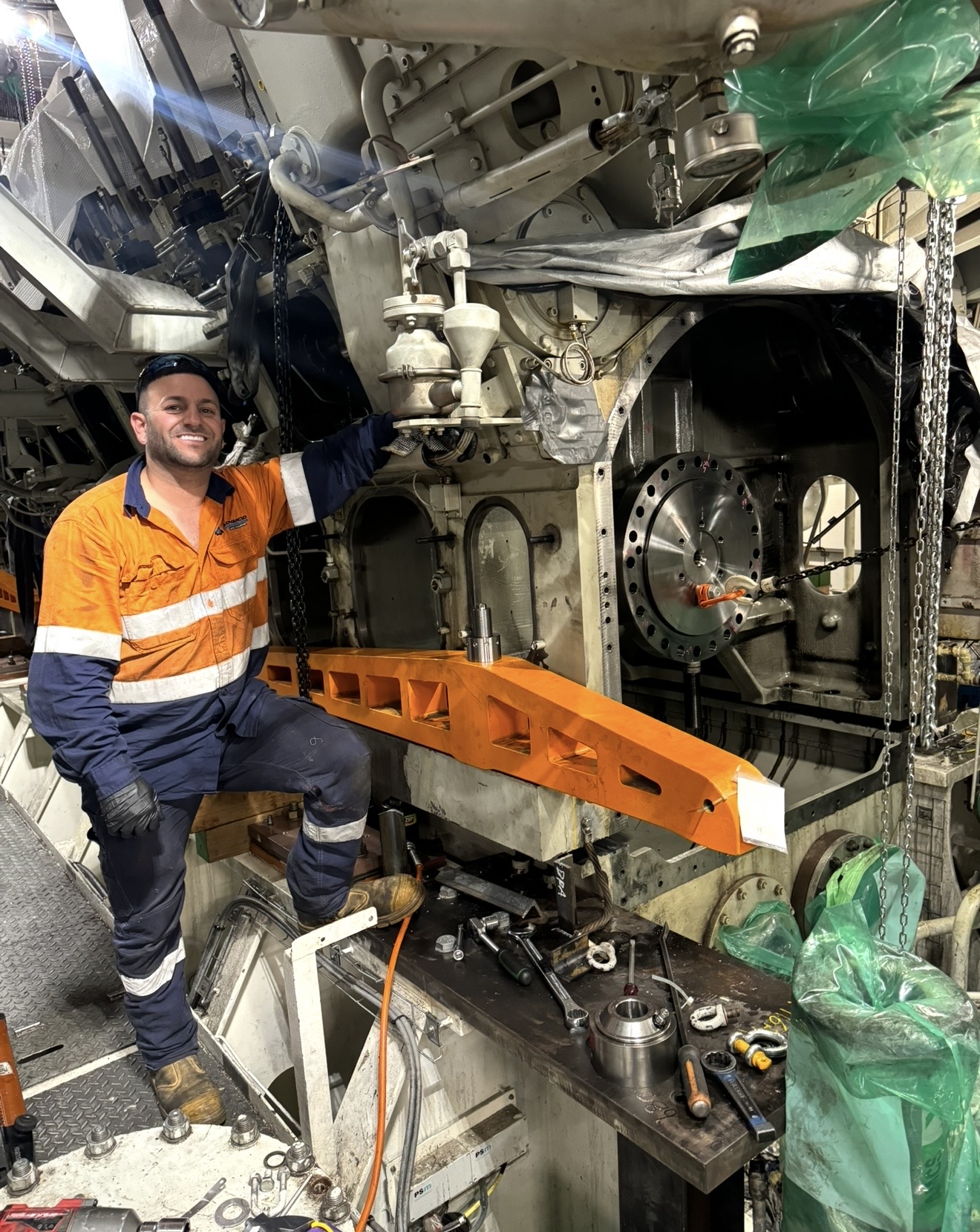 AEM team working in marine vessel engine room